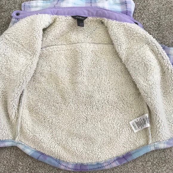 Eddie Bauer Fleece Jacket Kids Size 4/5‎ Plaid Sherpa Lined Shacket Snap Front - Picture 5 of 11